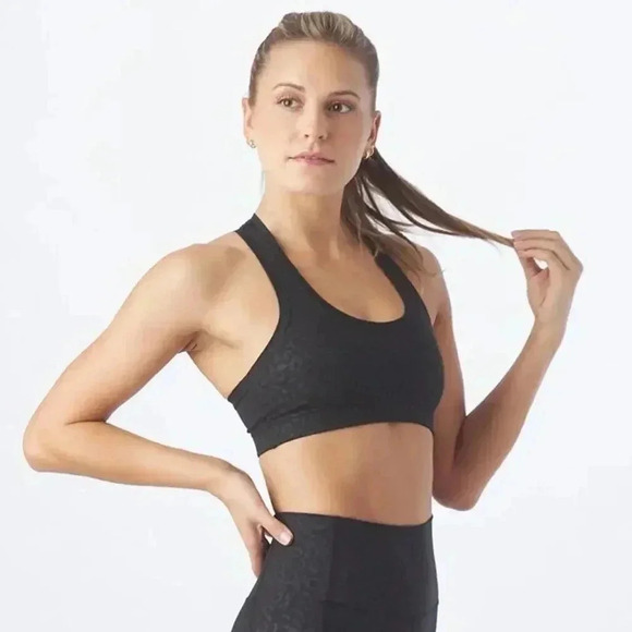 Glyder Notch Sports Bra in Black Leopard Gloss L - Picture 3 of 9